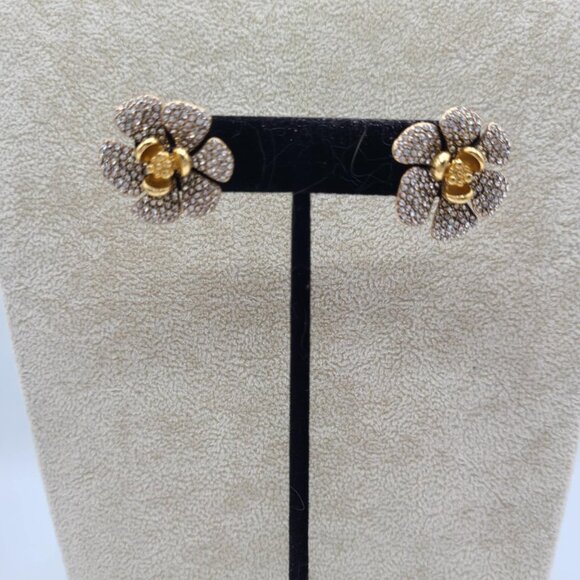 J Crew Gold Tone Clear Pave Flower Stud Earrings - Picture 6 of 12